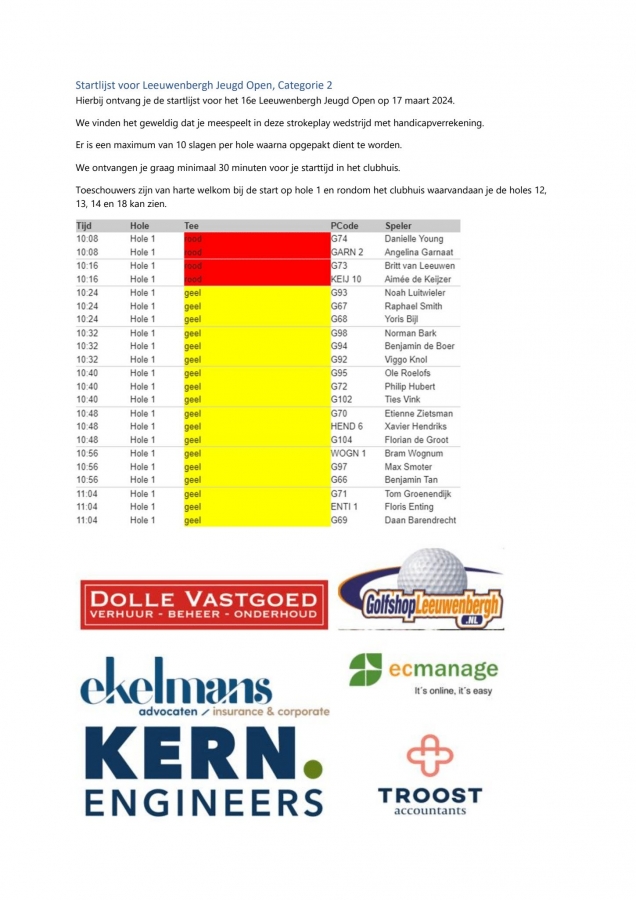 Startlijst LJO 2024 - categorie 2