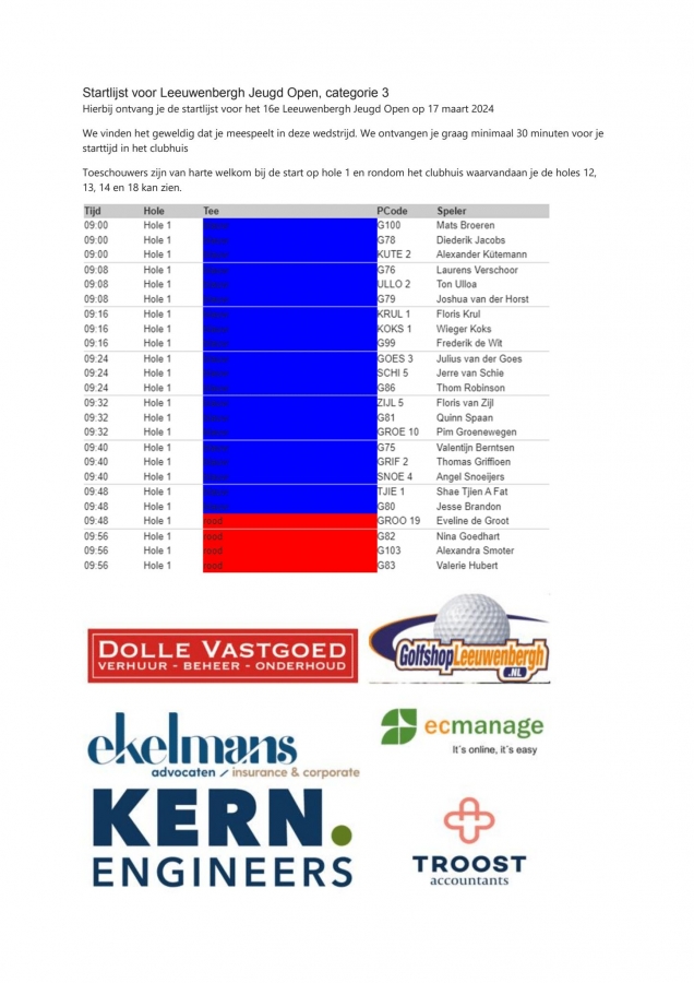 Startlijst LJO 2024 - categorie 3