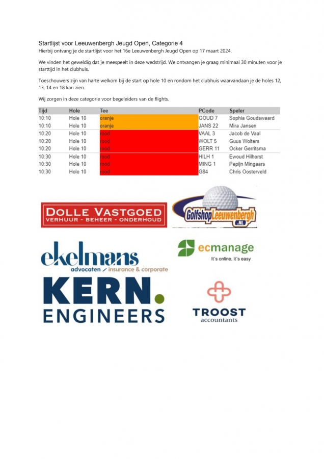 Startlijst LJO 2024 - categorie 4